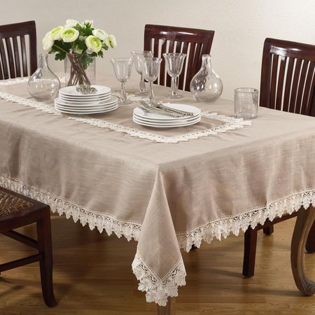 SARO LIFESTYLE SARO  104 in. Rectangle Saro Taupe Lace Trimmed Tablecloth - Taupe 9212.T65104B